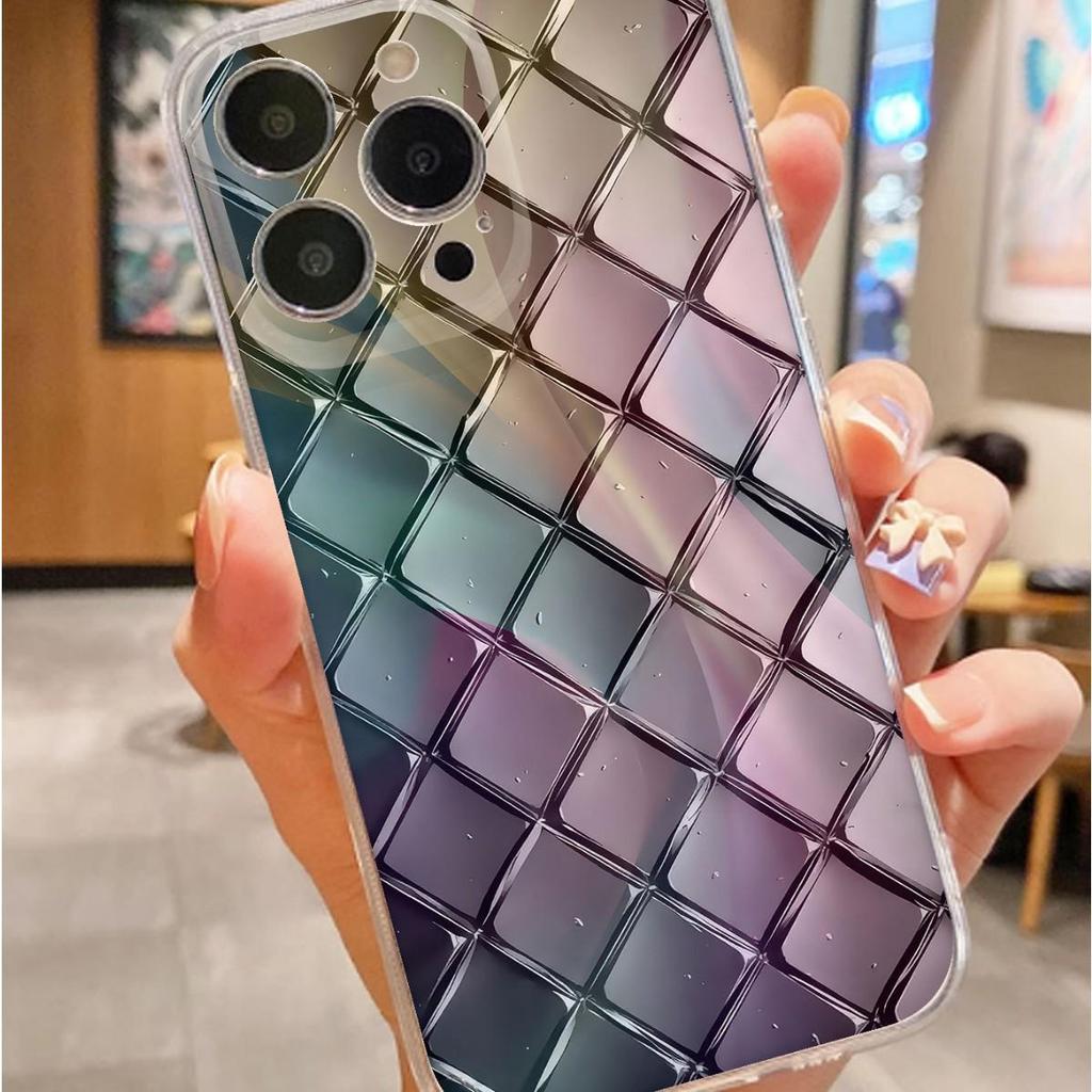Яркий клетчатый прозрачный противоударный чехол для iPhone 14/15/16/17 Pro Max.