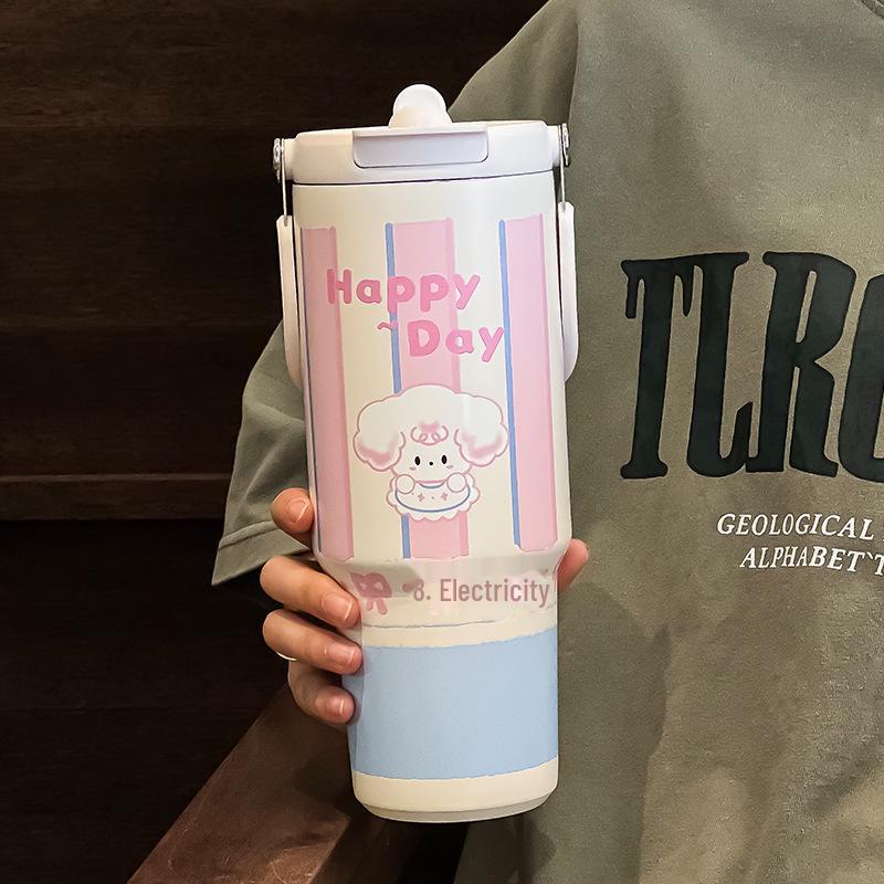 Термос с трубочкой и большой емкостью 2024 для девочек — стильная дорожная и гигантская ледяная чашка