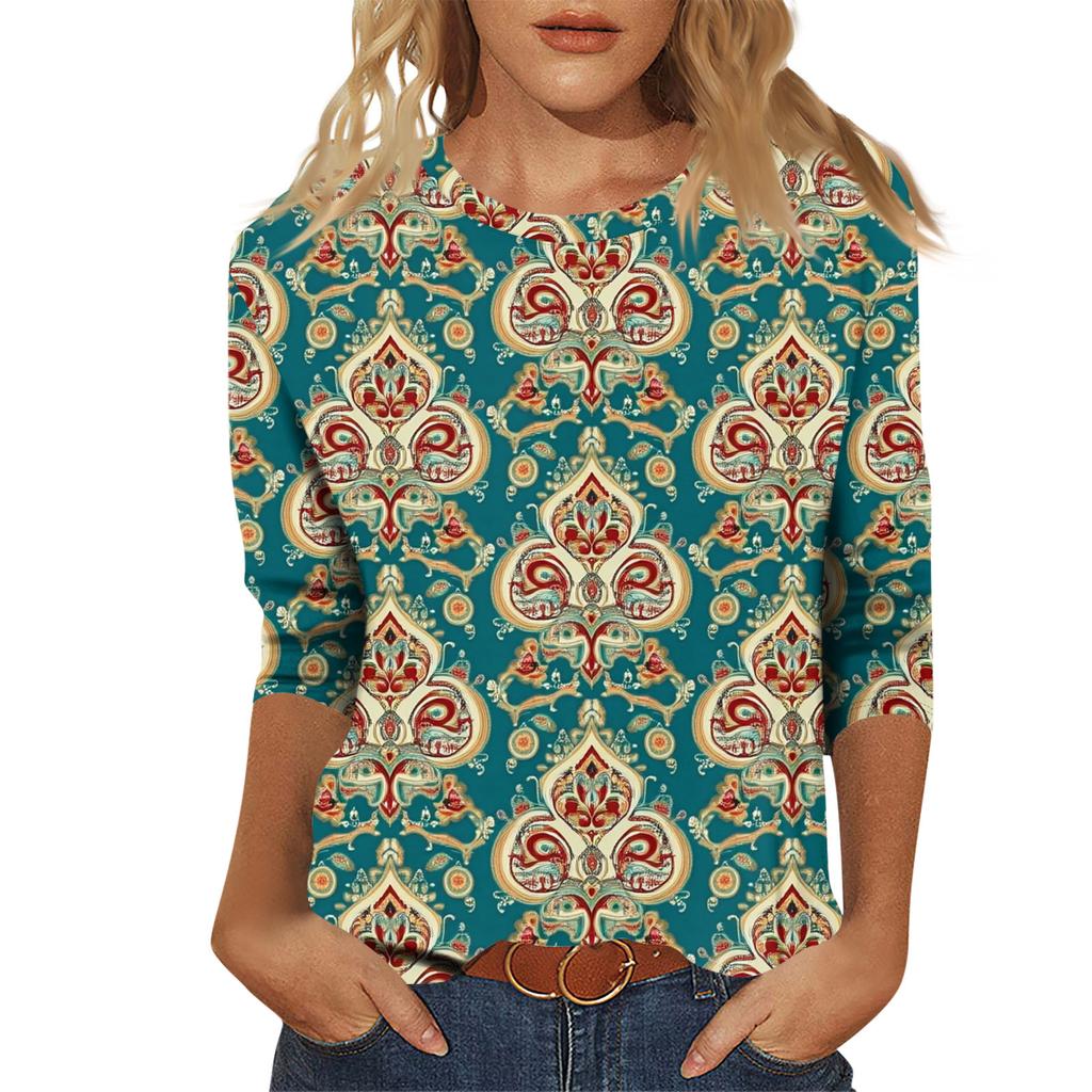 Женский модный повседневный пуловер с рукавом семь четвертей, модный принтованный топ