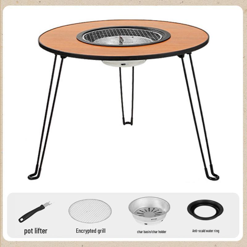 Outdoor Folding Charcoal Grill and Fire Pit Set for Courtyard Barbecue and Tea Brewing