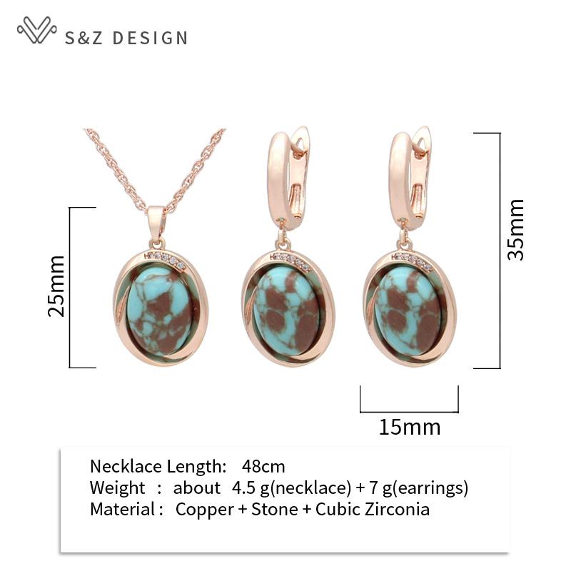 Винтажные элегантные серьги в форме яйца цвета розового золота, овальные серьги с имитацией бирюзы, комплекты ювелирных изделий для женщин, свадебное ожерелье с подвеской