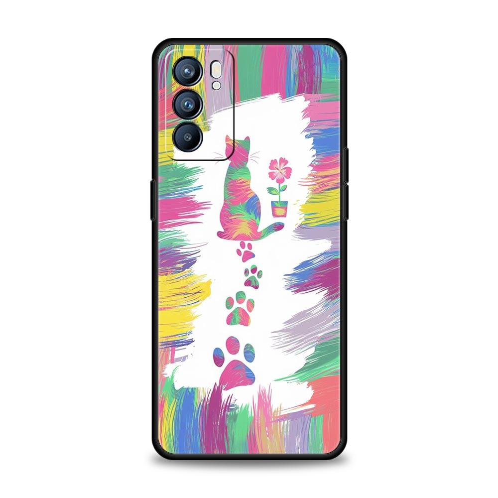 Абстрактный Креативный Кот Линия Чехол Для Телефона Для Oppo Reno 13 12 11 10 7 F Find X5 X6 A98 A80 A79 A78 A57 A54 A31 A17 Pro 5G Мягкий ТПУ