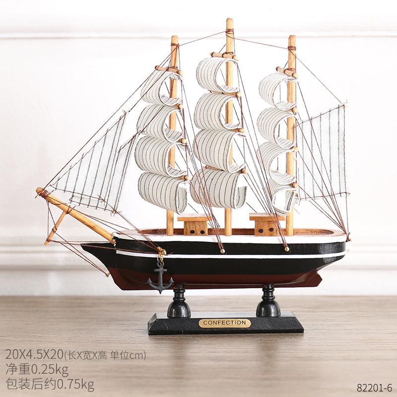 Mediterranean Wooden Sailboat Model Ornaments Creative Handmade Solid Wood Simulation Craft Home Decoration Retro Ornaments