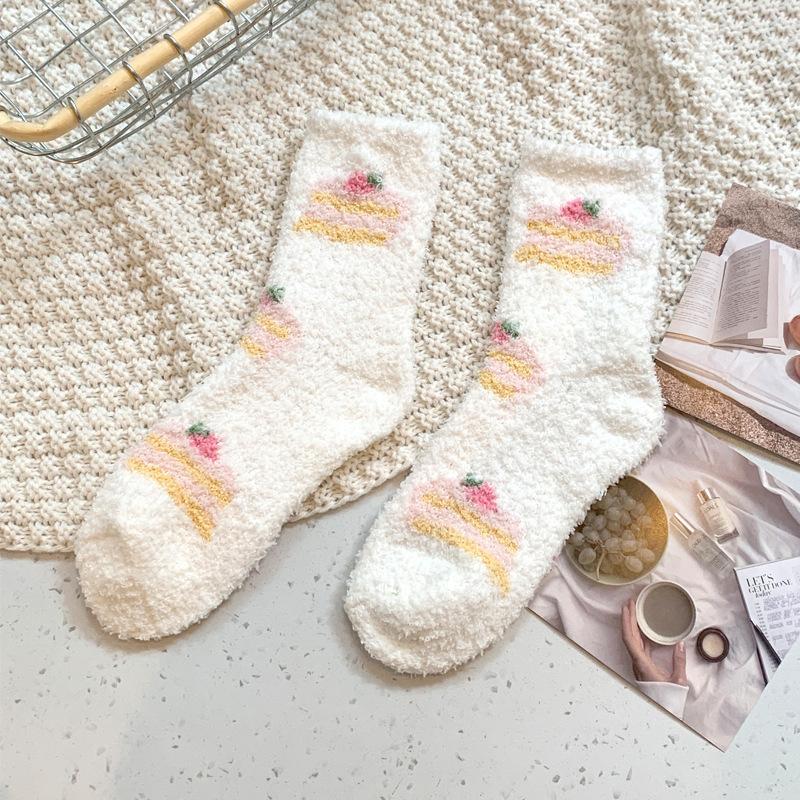 Cute Coral Fleece Socks Plush Cotton Socks Thickened Home Sleep Warm Fluffy Floor Socks Winter