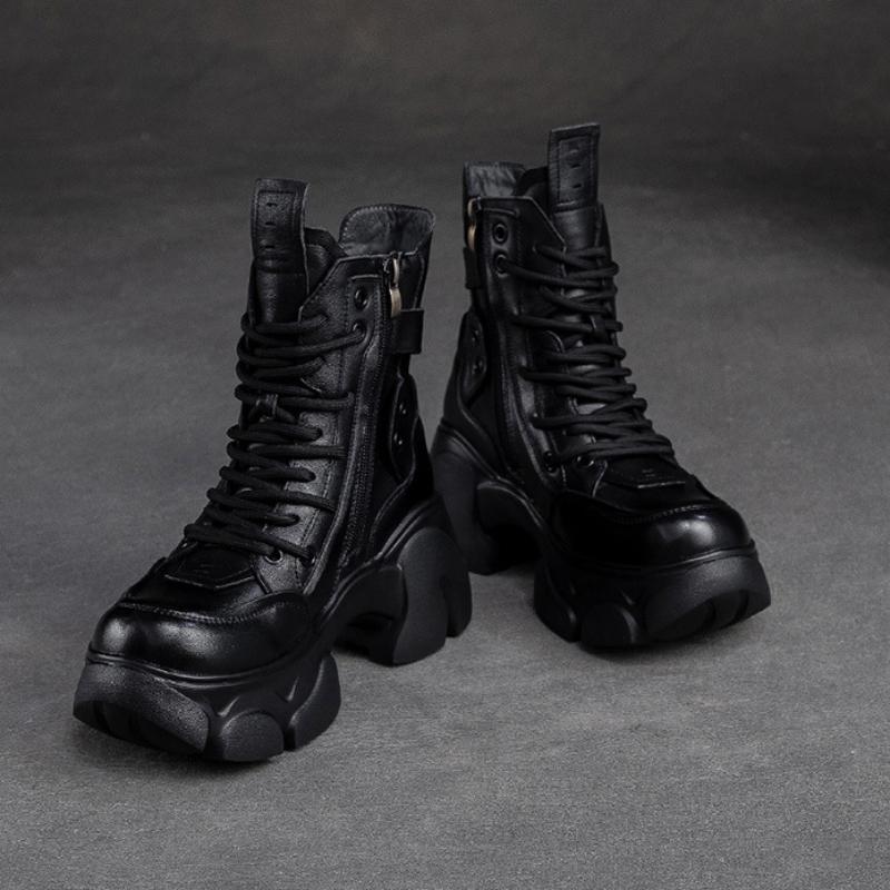 Johnature Thick Bottom Boots With Plush Warm Genuine Leather Versatile Women's Short Boots