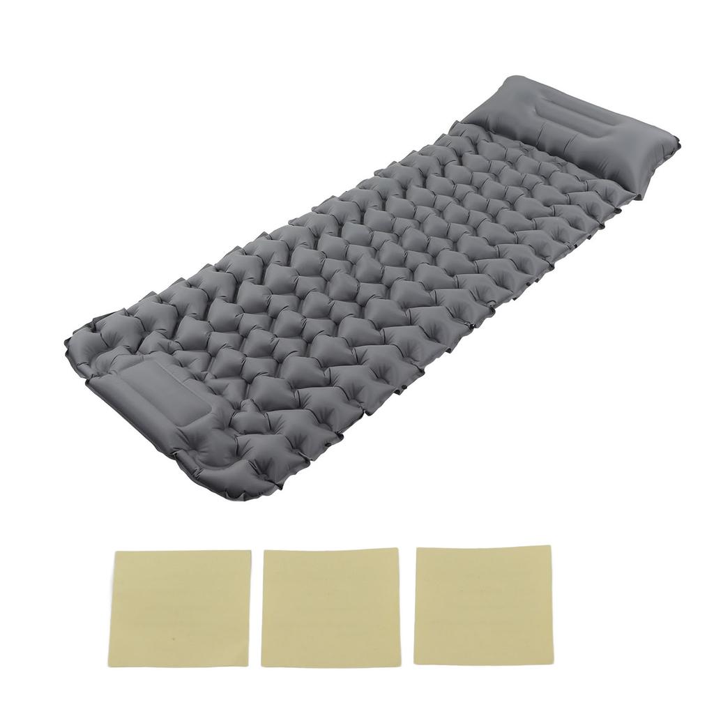 Grey Camping Sleeping Pad Ergonomic Design Foot Press Inflation Waterproof Nylon Sleeping Mat for Ca