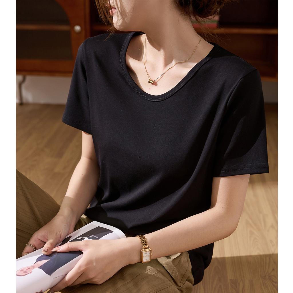 Large Round Neck Pure Cotton T-shirt Women's Summer New Short-sleeved Loose Versatile Bottoming Top