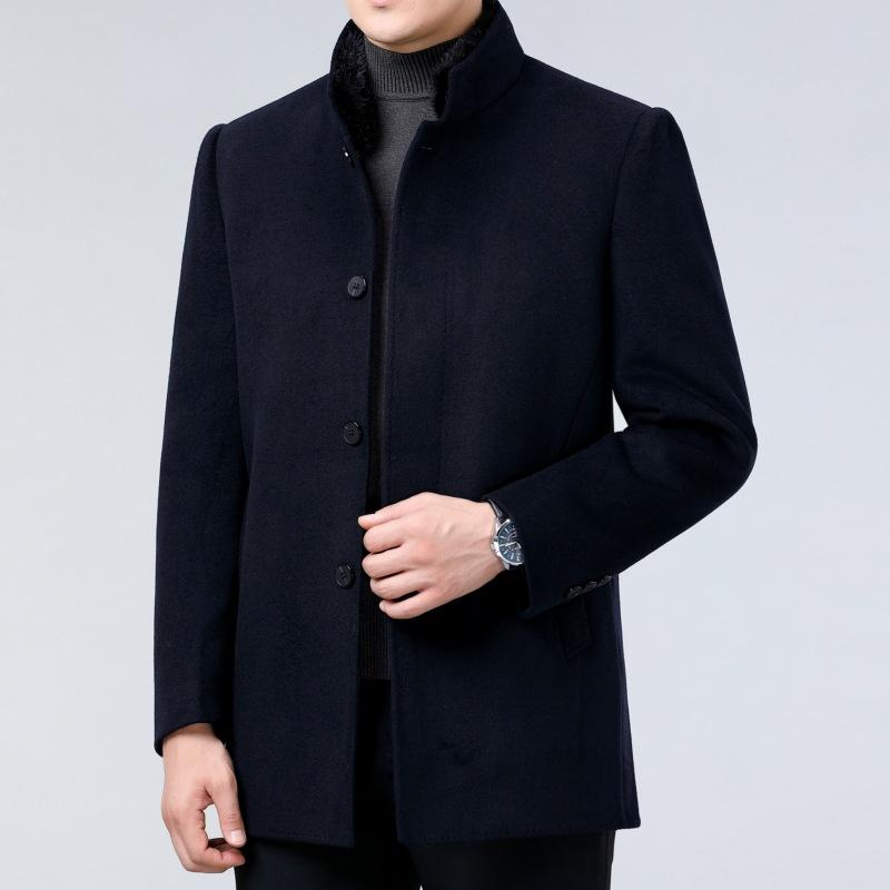 Высококачественное двухстороннее кашемировое пальто для папы среднего возраста, воротник из шерстяной норки, съемная подкладка, ветровка, мужская куртка