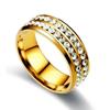 Korean Style Titanium Steel Double-Row Diamond Couple Ring - Fashionable Stainless Steel Jewelry for Women