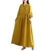 DIMANAF Women Plus Size Autumn Long Dress Loose Vintage Casual Oversize Long Sleeve Maxi Vintage Dress 2025