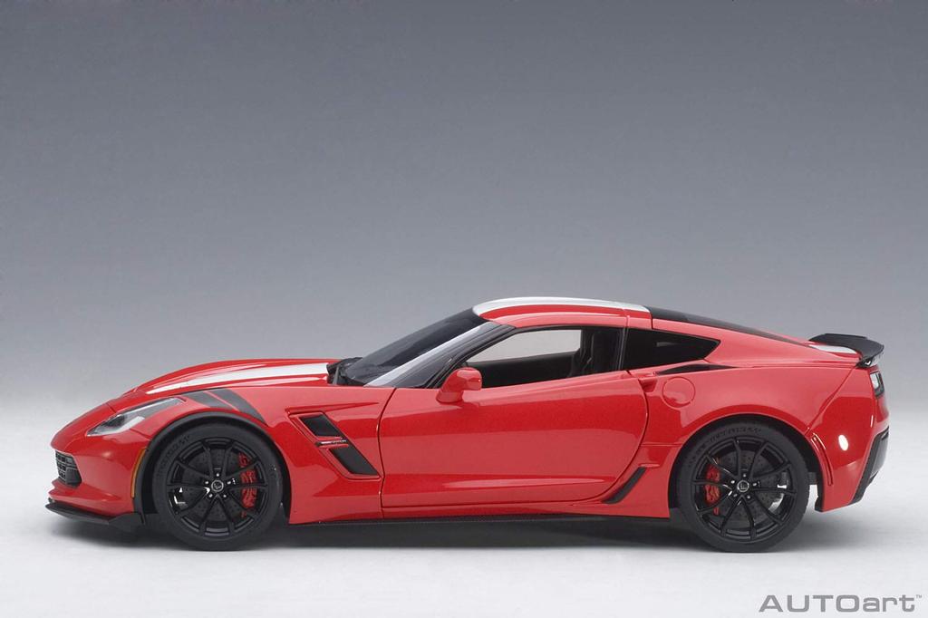 AUTOart Chevrolet Corvette C7 Grand Sport Stripe Black Hash Mark 1/18 Red/White