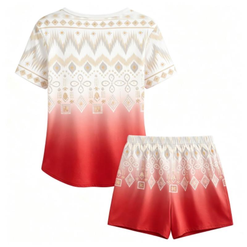 Summer Fashion Bohemian Ethnic Pattern Printed Round Neck Short Sleeved Kids T-Shirt And Shorts Set Boy's and Girl's T-shirt Shorts Set