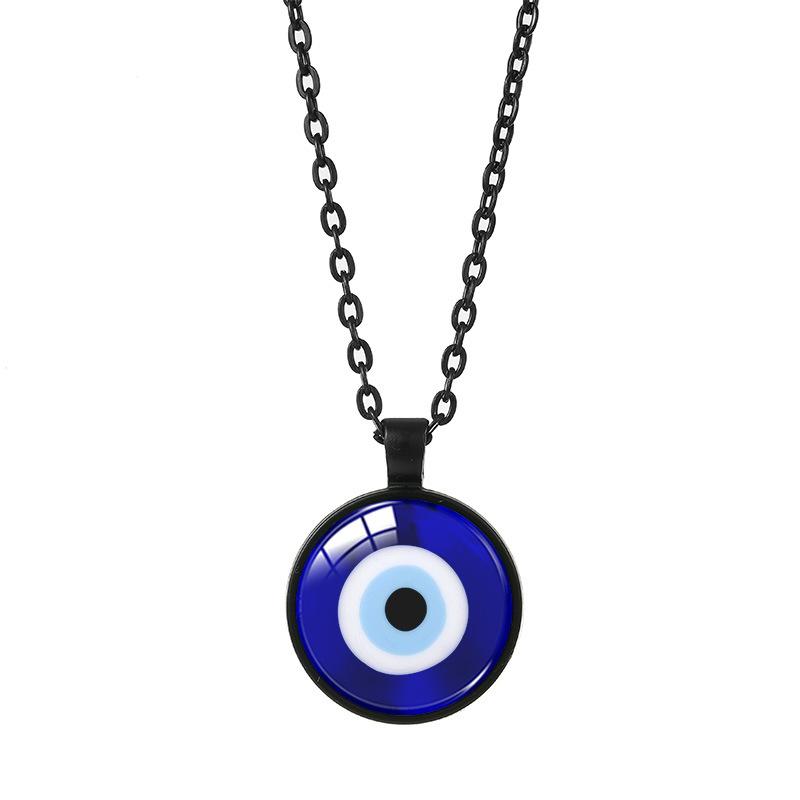 1Pc Blue Turkish Eye Time Gem Alloy Necklace, Black Chain Niche Unisex Clavicle Chain