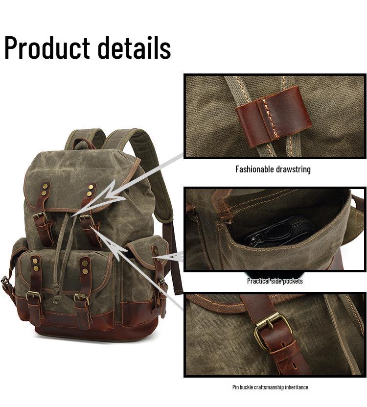 Unisex Waterproof Waxed Canvas Travel Backpack for Outdoor Sports and Laptops