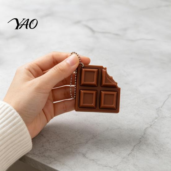 Anxiety Relief Gifts 3D Printed Chocolate Candy Bar Clicker Fidget Toy, Keyboard Clickable Toy Keychain, Office Desk Stress for Kids, Adults