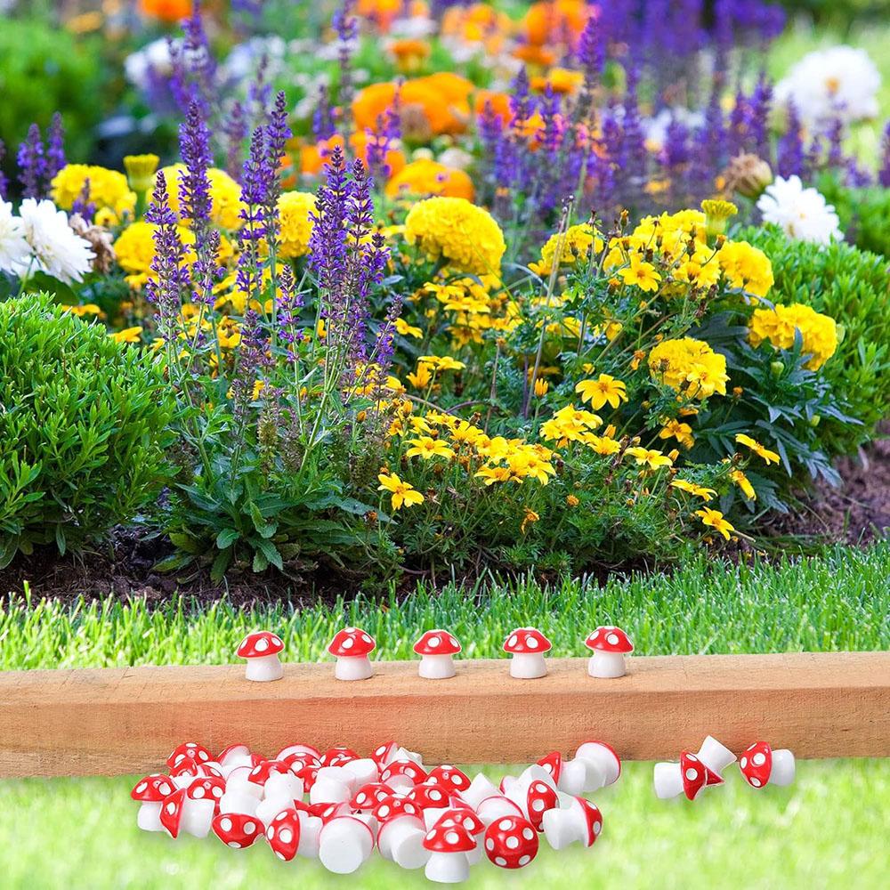 50Pcs Tiny Resin Mushroom Mini Mushrooms Miniature Figurines for Micro Garden Landscape Terrarium Crafts Decoration