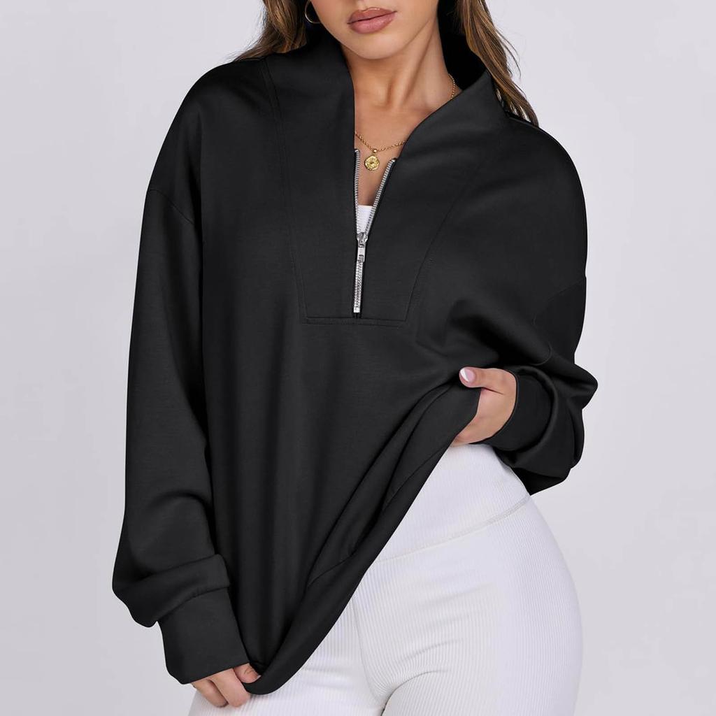 Женская толстовка на молнии с длинным рукавом и воротником на четверть молнии, пуловер, топы, осенние наряды