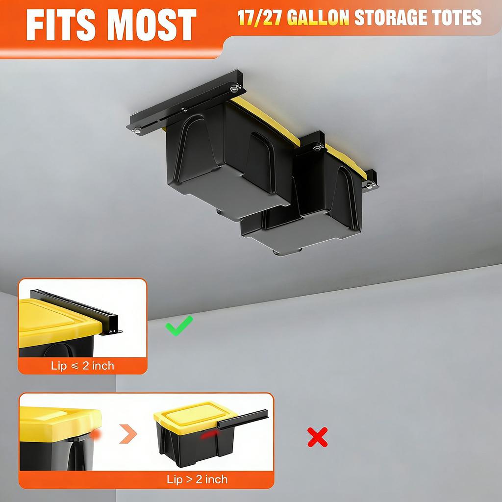 Overhead Garage Storage Rack Heavy Duty Steel Ceiling Mounted Bin Rack   for Garage Organization