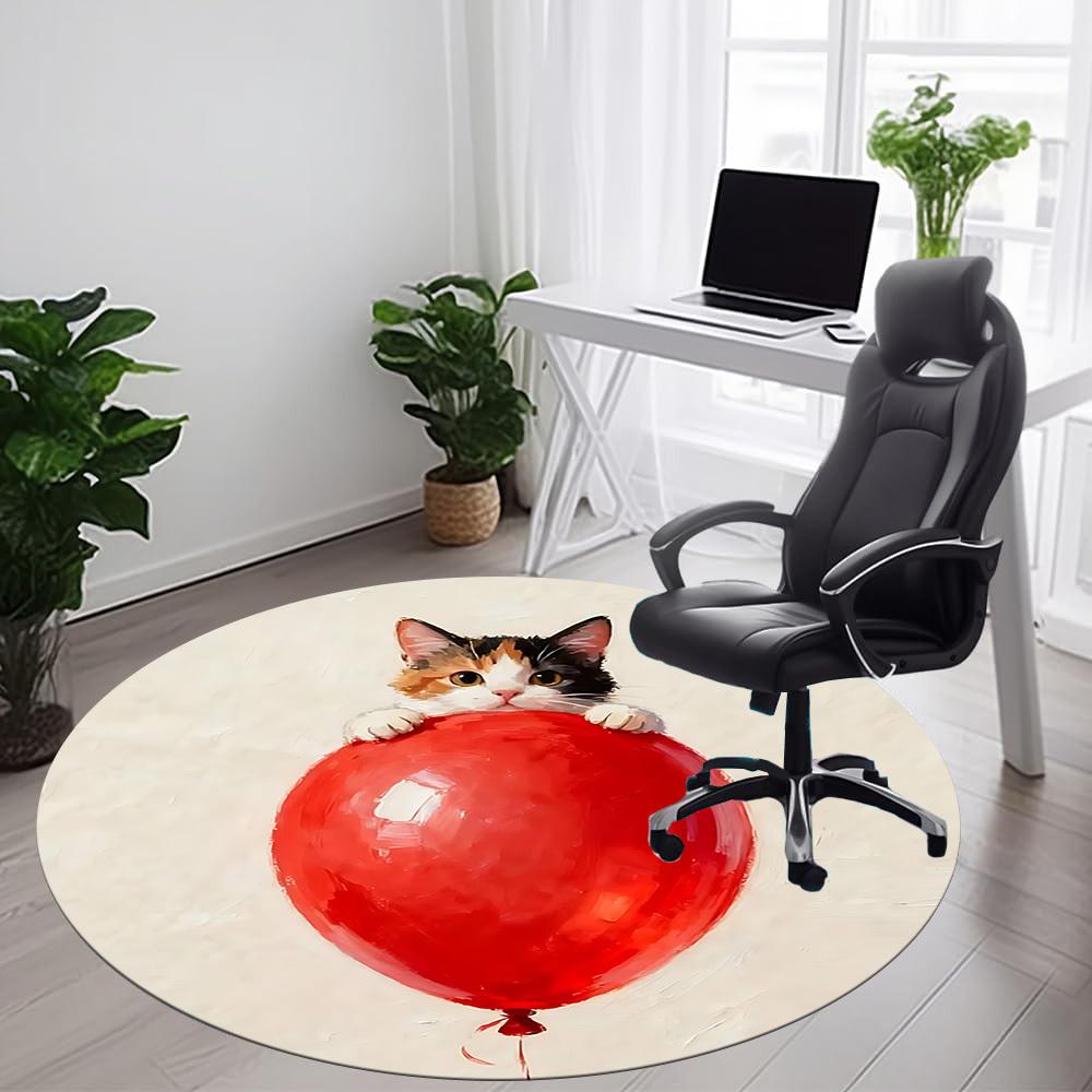 1PC Kitten Balloon Office Round Area Rug,  Mat Suitable ForOffice, Under Office Chairs Bedroom Living Room Home Decor, Room Deco
