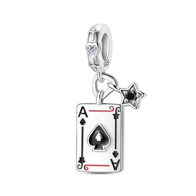 Classic Copper Clown Beads & Playing Card Ace Of Spades Dangle Charm Fits Bracelet Delicate Colorful Jewelry Gifts