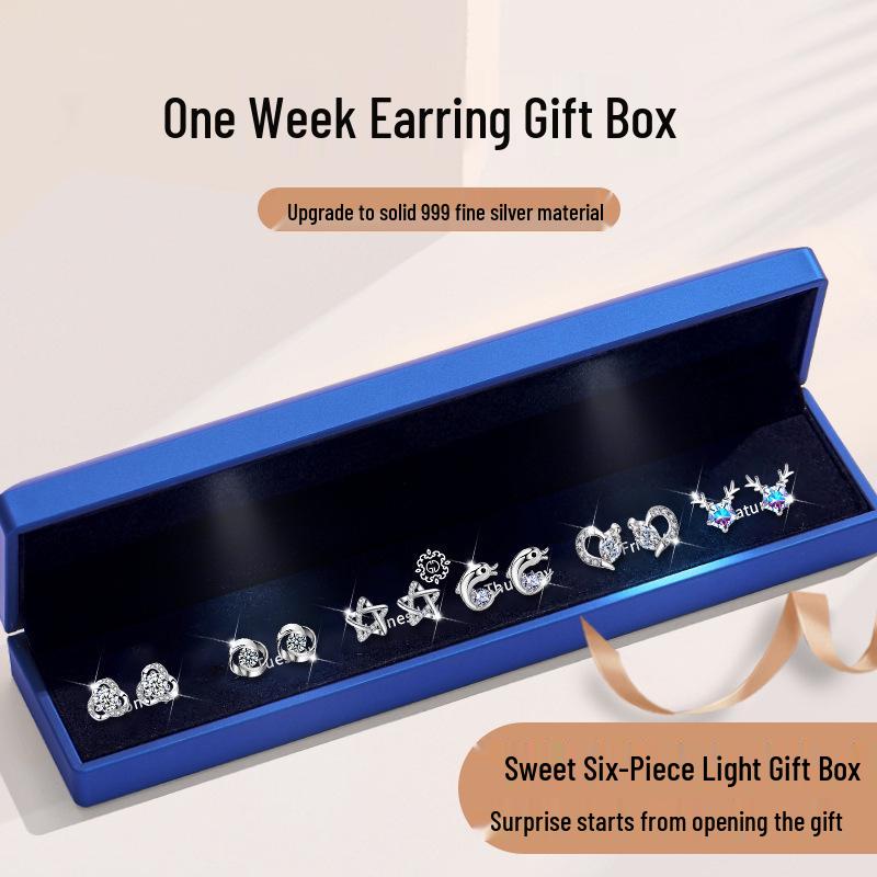 Pure Silver Stud Earrings Set - Light Luxury, High-End, Simple Design, Perfect Christmas Gift for Girls.