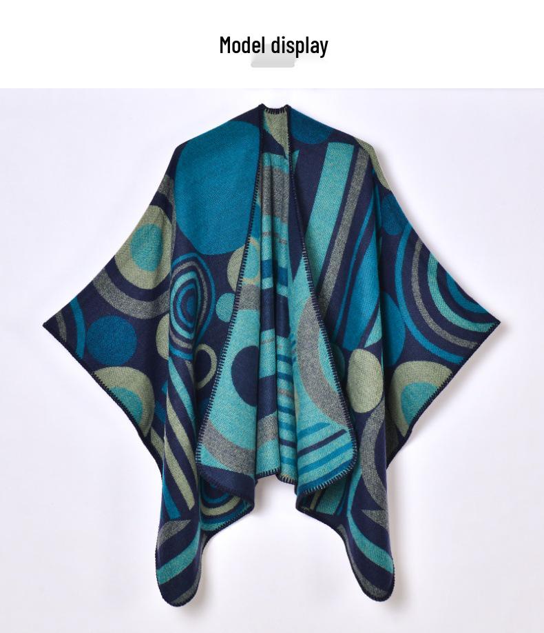 Женская теплая шаль-накидка с разрезом, осенне-зимняя, с геометрической строчкой