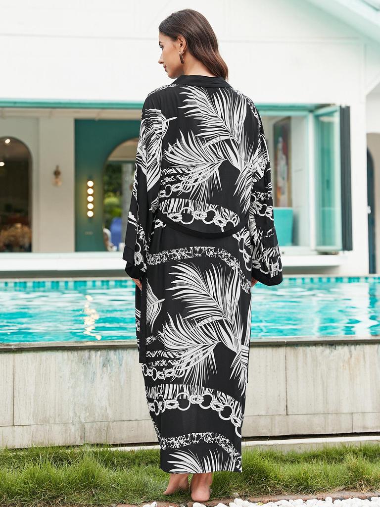 Европейско-американская пляжная накидка тай-дай: Кардиган средней длины из вискозы для защиты от солнца для женского отпускного ношения с бикини