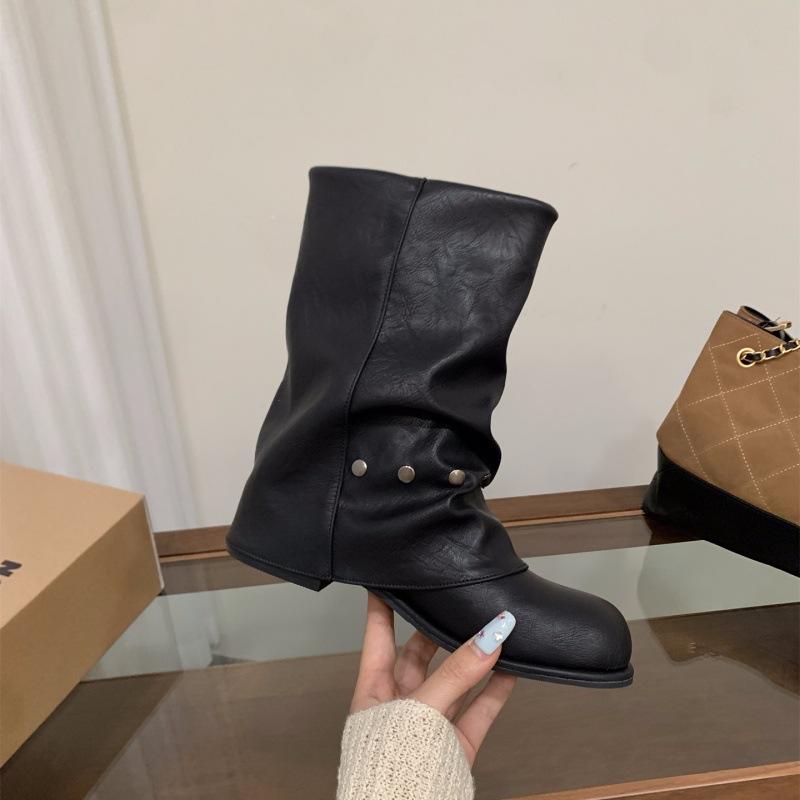 Каблук Черные ботинки Мартина Женские ботинки 2025 Новые Весенне-осенние Локомотивные Ботильоны Ботинки под брюки с юбкой Короткие ботинки
