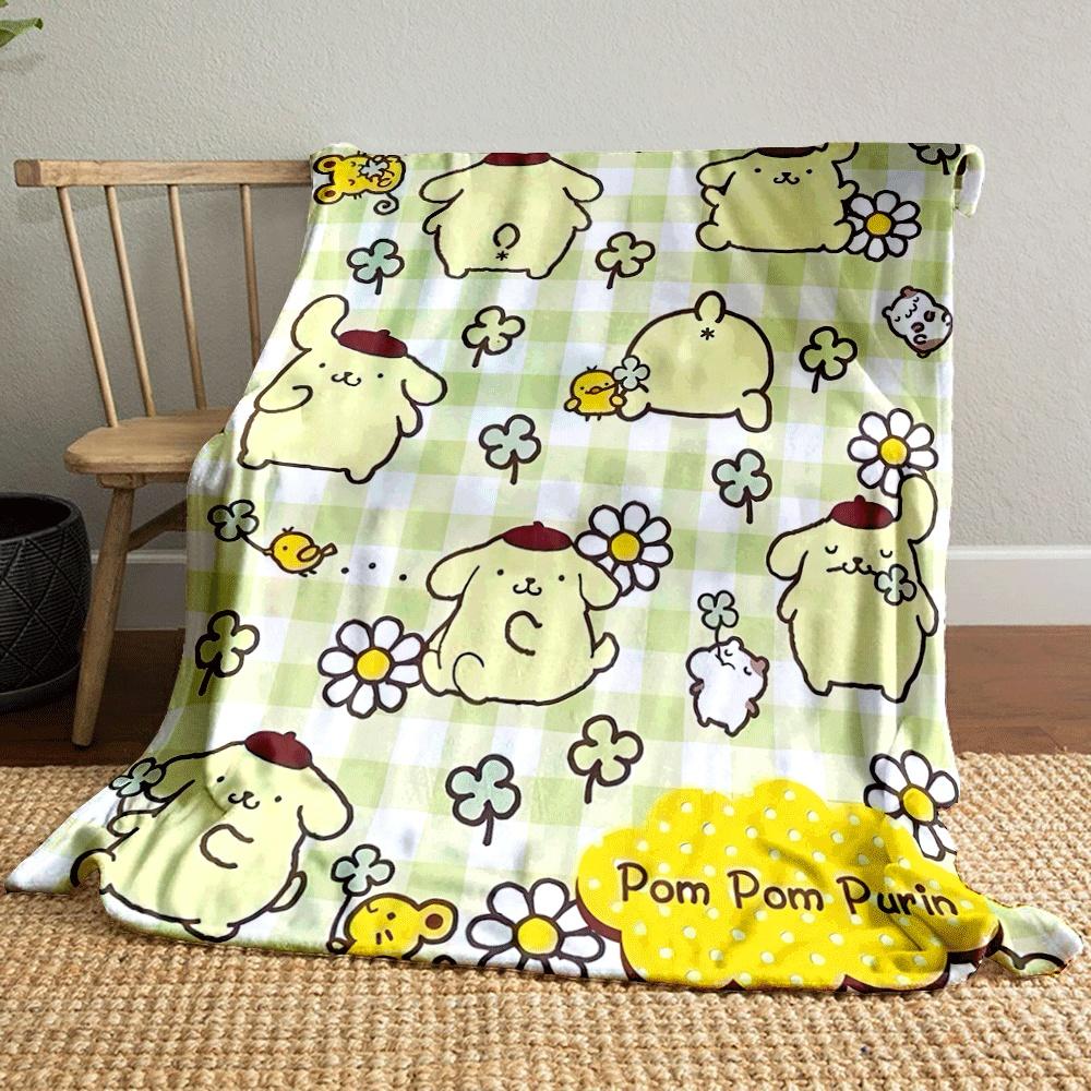 Cute yellow dog-like character with clovers, flowers, and animal friends. for all seasons blanket lunch break throw gift