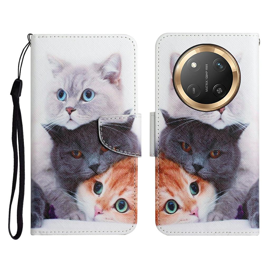 For Honor X60 Pro 5G/X9c 5G/Magic7 Lite 5G Case Pattern Printing Protective Leather Folio Phone Cover with Wrist Strap