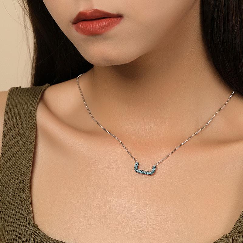 APM Monaco 925 silver square clavicle chain necklace for women, lake blue AC5442XKI