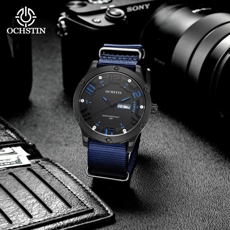OCHSTIN Men's Watch Quartz Date Week Watches Waterproof Leather Nylon Strap Mens Wristwatches Army Sports Casual Male Clocks