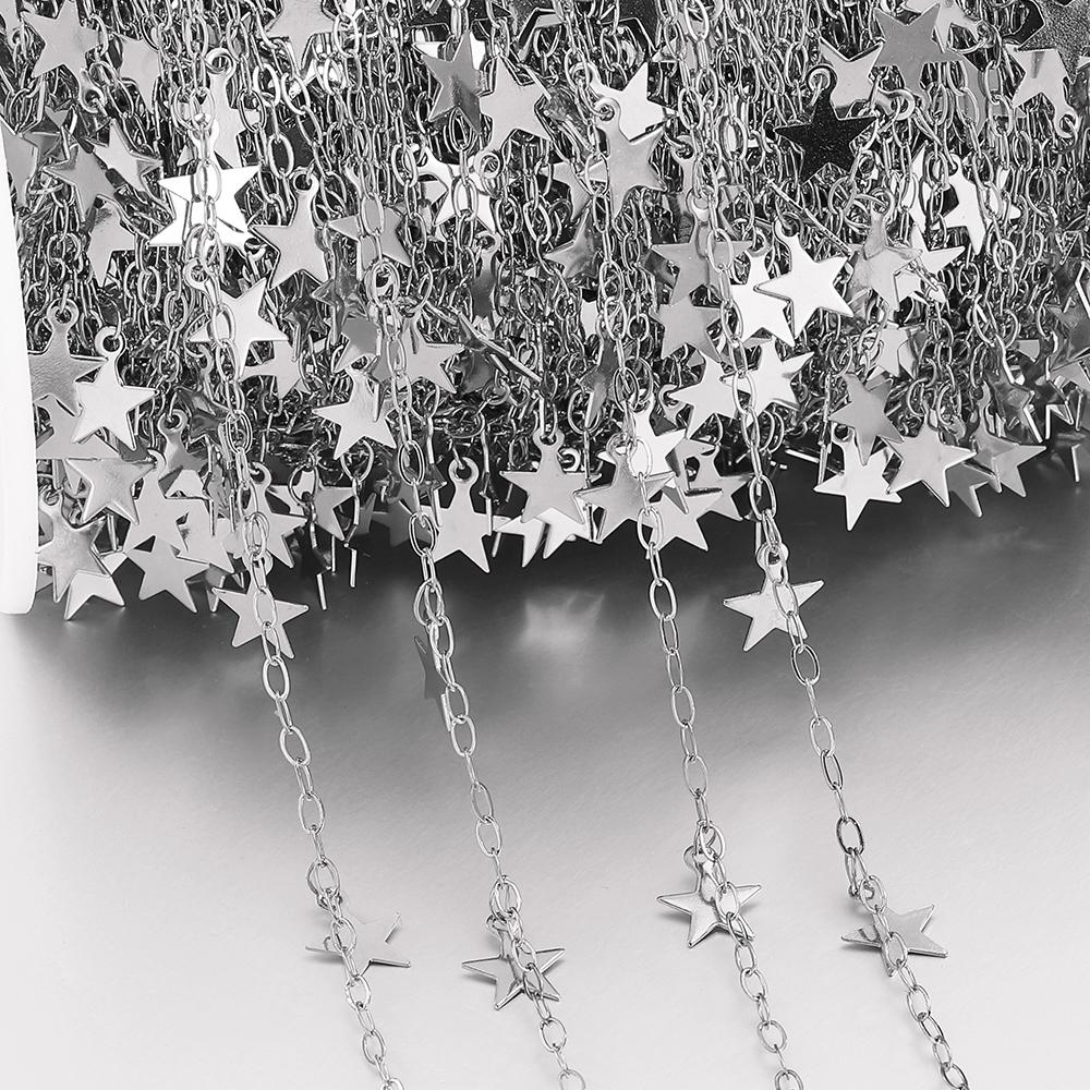 2Meters 1Meter Stainless Steel Moon Star Round Disc Link Chain Dangle Charm Chains for Necklace Jewelry Making DIY Waterproof