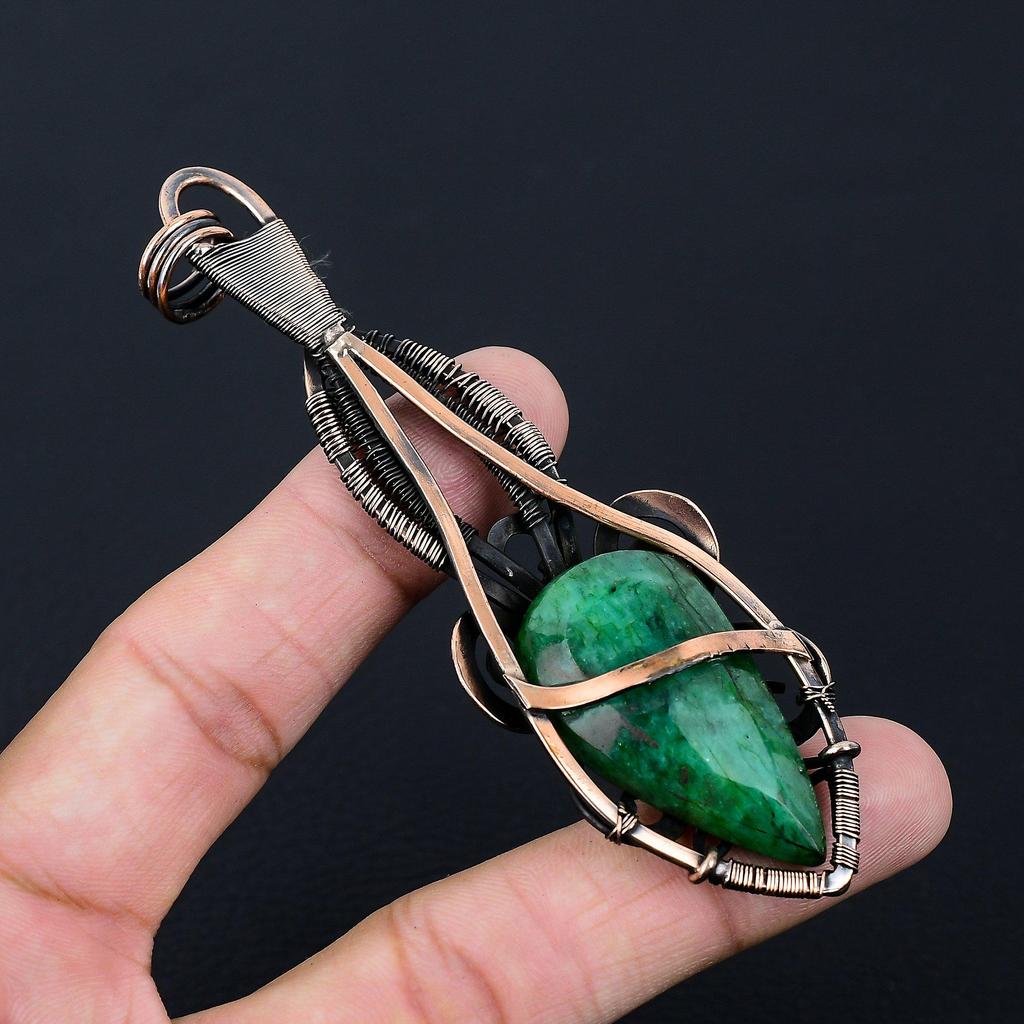 Созданный в лаборатории ювелирный изумруд и драгоценный камень, подвеска ручной работы из чистой медной проволоки