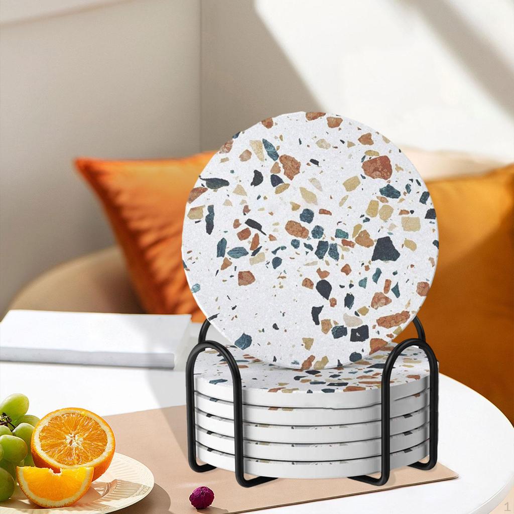 6 шт. Керамическая подставка под стакан с держателем 4 дюйма с пробковой задней частью для кофейной кружки, защита столешницы