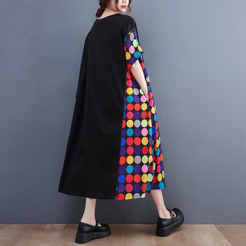 Новое летнее женское длинное платье больших размеров из хлопка в горошек, цветное пэчворк, элегантное модное макси-платье А-силуэта