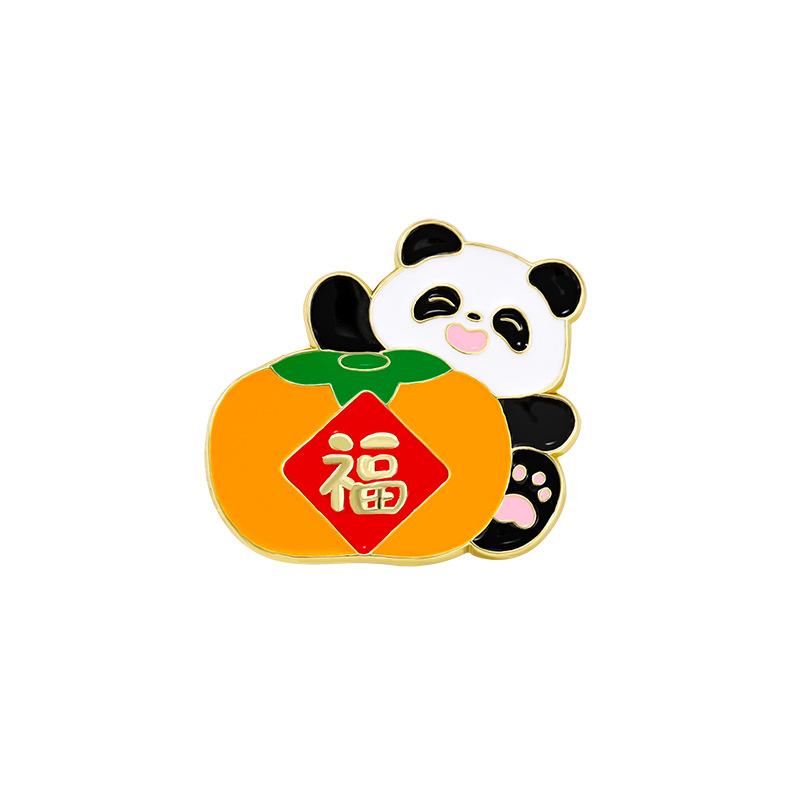 Zinc Alloy Enamel Dropping Brooch, Cute Cartoon Lucky Panda Snake Pattern 2025 Year of the Snake, New Year Festival Decorative Lapel Pin Badge