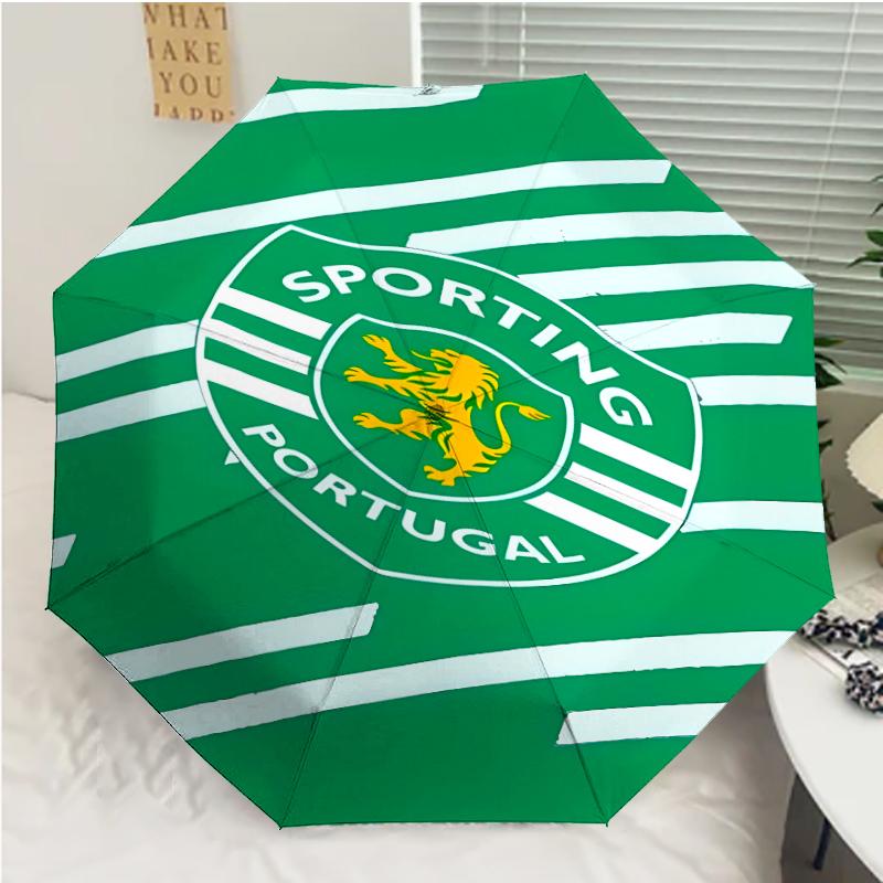 Sporting CP logo Print Automatic Umbrella, 8 Rib Iron Frame, Plastic Handle, Suitable for Outdoor Travel &Daily , Ideal Gift