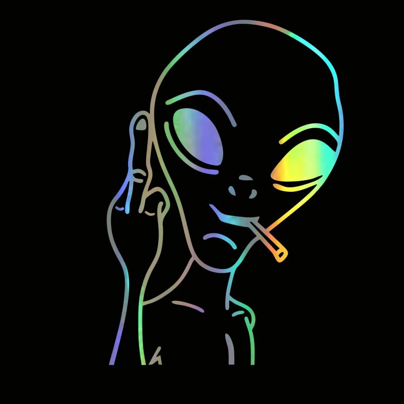 HungMieh Car Stickers Funny Alien Personality Ufo Decals Laser Vinyl Sticker Car 3D Car Styling Decoration 10.3X15cm