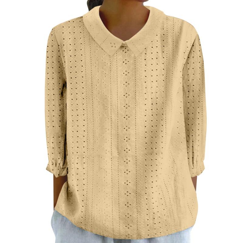 Women's Autumn Shirt Casual Loose Lapel Shirt Pure Top Solid Color Casual Seven Sleeves Women's Breathable Shirt