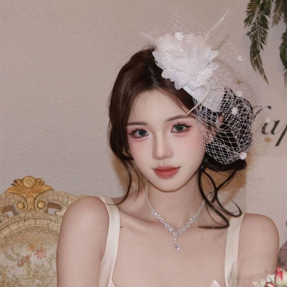 Sweet Feathers Fascinator Hat Flower Funeral Headdress Fashion Veil Hat Headwear  Lady/Bride