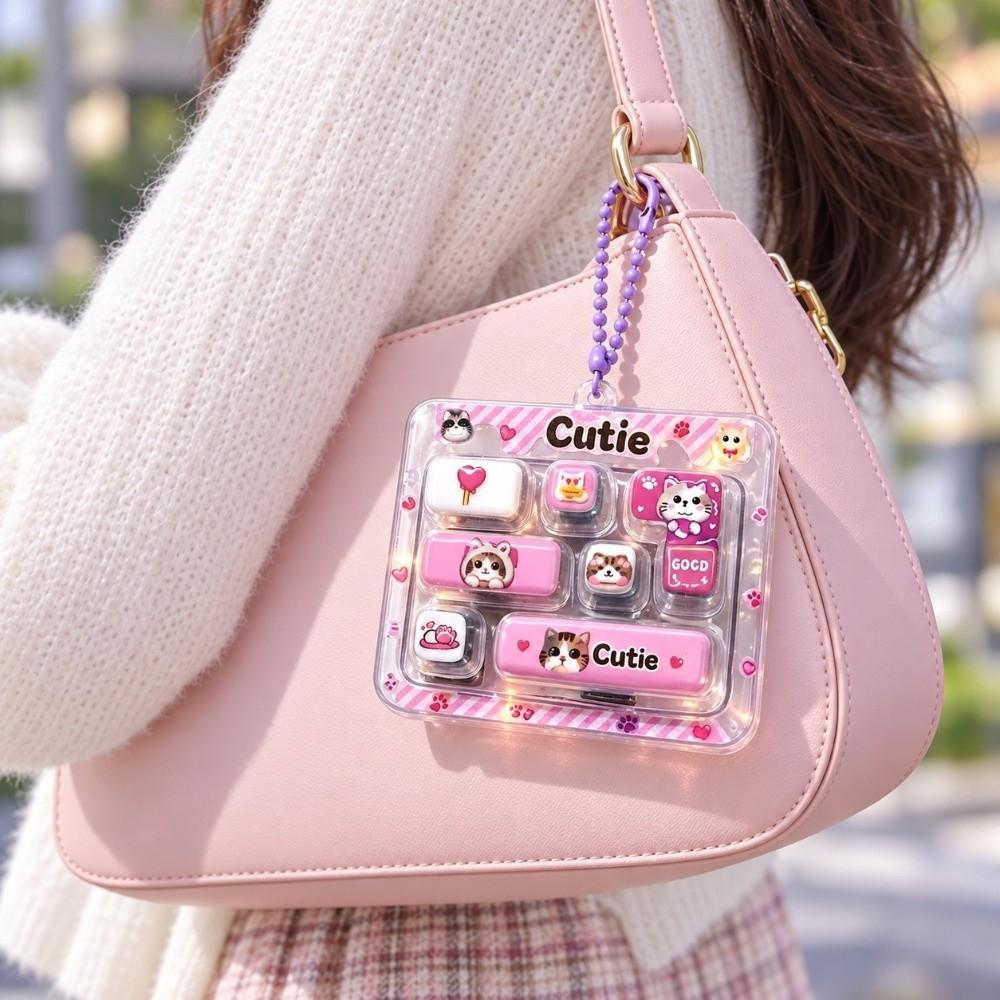 Cute Design Decompression Button Toy 7-Key Keyboard Keychain Kids Bag Pendant