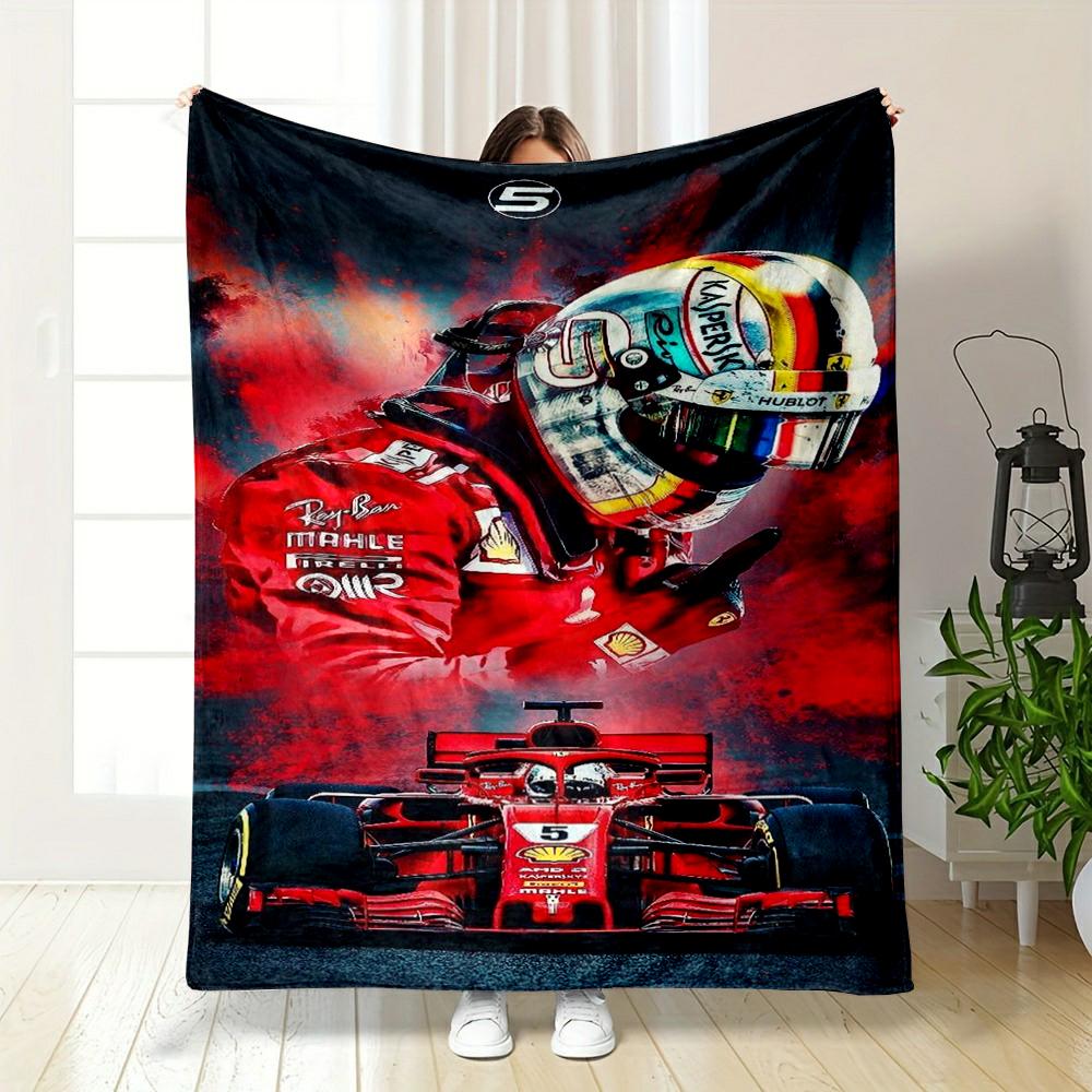 "Red Helmet Racer with Formula Car warm quilt- Flannel blanket for bedroom, living room, sofa, and nap