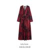 Kaslead New Women Clothes Western Style Fashion Simple Double Purpose Design Temperament Deep V Print Long Dress