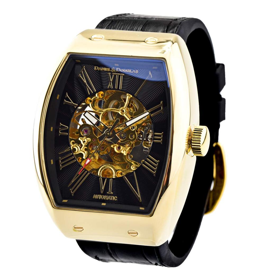 And Watch DD8808 Analog Watch Automatic Manual Winding Skeleton Brand [Daniel Douglas] Men's (Black/Gold)
