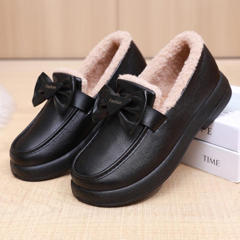 Cotton Shoes Women's Winter 2025 Velvet Small Fragrant Wind One Pedal Thickened Fashionable Mother Cotton Boots Warm Pregnant Women Work Leather Boots