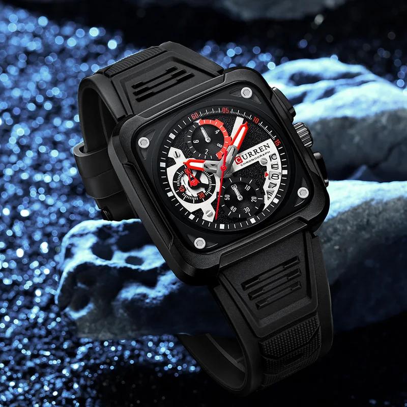 CURREN Business Quartz Watch For Men Original Chronograph Silica Gel Wristwatch Waterproof Luminous Calendar Luxury Man Watches