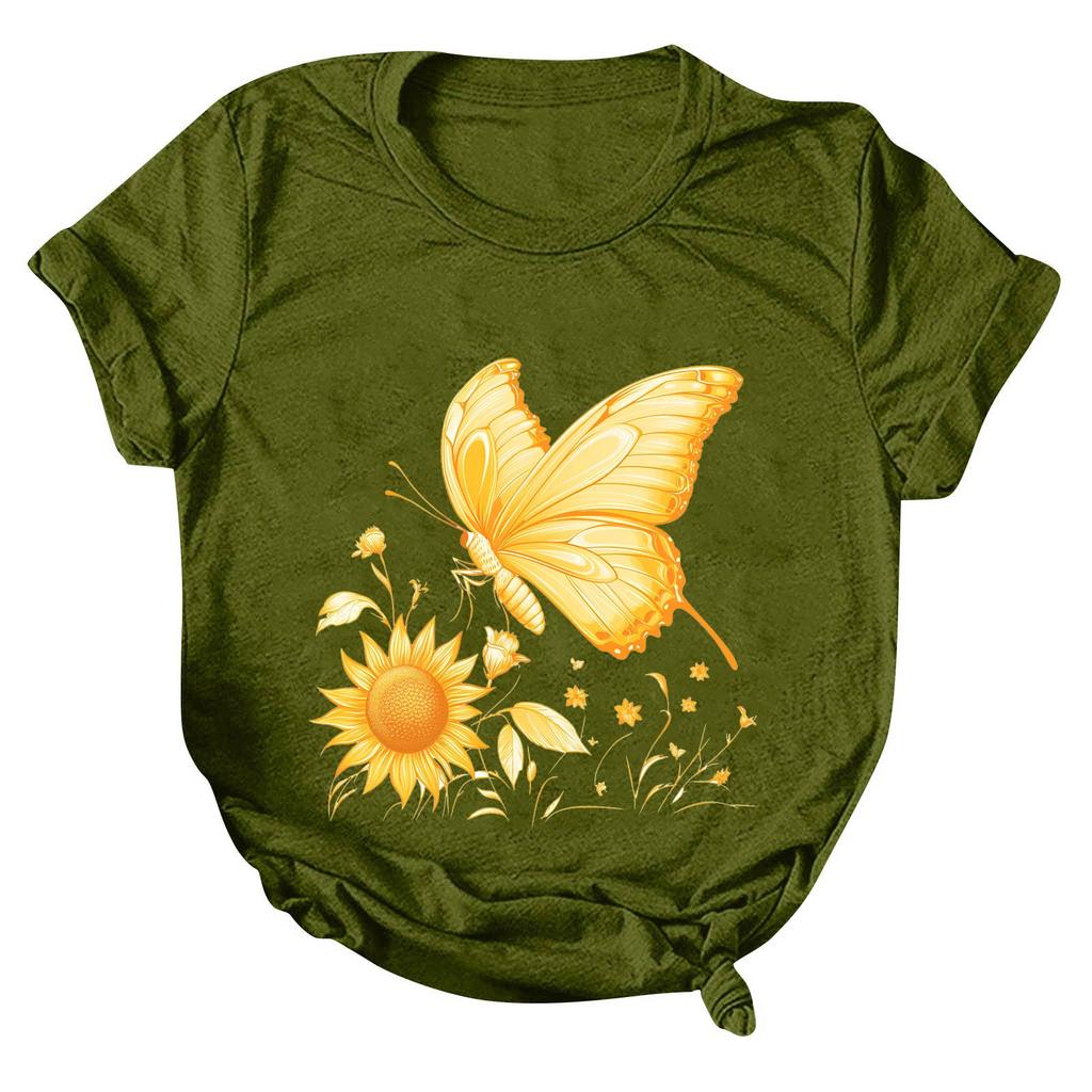 Женская модная повседневная футболка с круглым вырезом и принтом, пуловер с короткими рукавами, топ