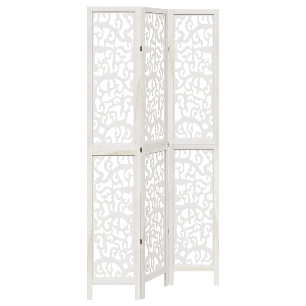 3 Piece Room Divider White Solid Paulownia Wood