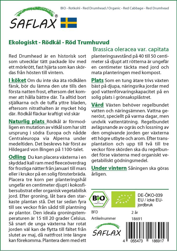 SAFLAX Organic - Красная капуста - Красная головка - 250 семян - Brassica oleracea